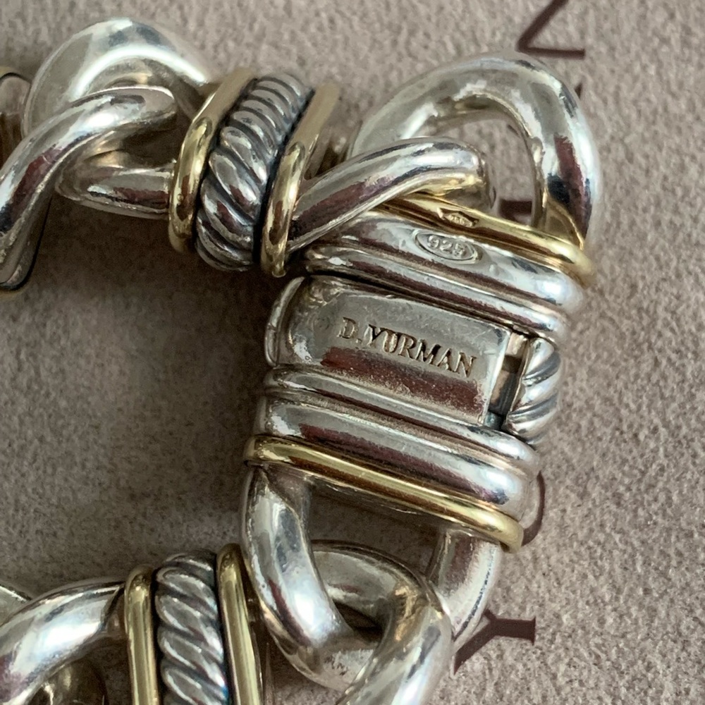 David Yurman Two-Tone Sterling & 18k Gold Madison Link Bracelet - Picture 7 of 11